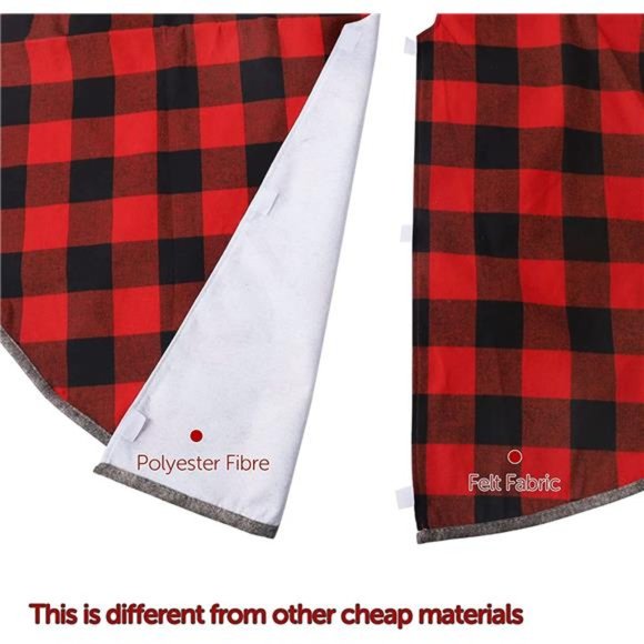 32 Inch Christmas Tree Skirt, Soft Red and Black Plaid Christmas Tree Mat - Picture 6 of 8